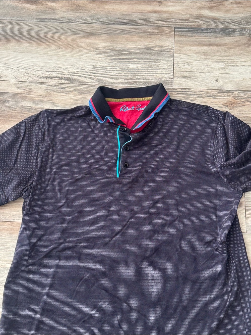 Robert Graham Performance Polo XL Black Micro Dot with pink and turquoise